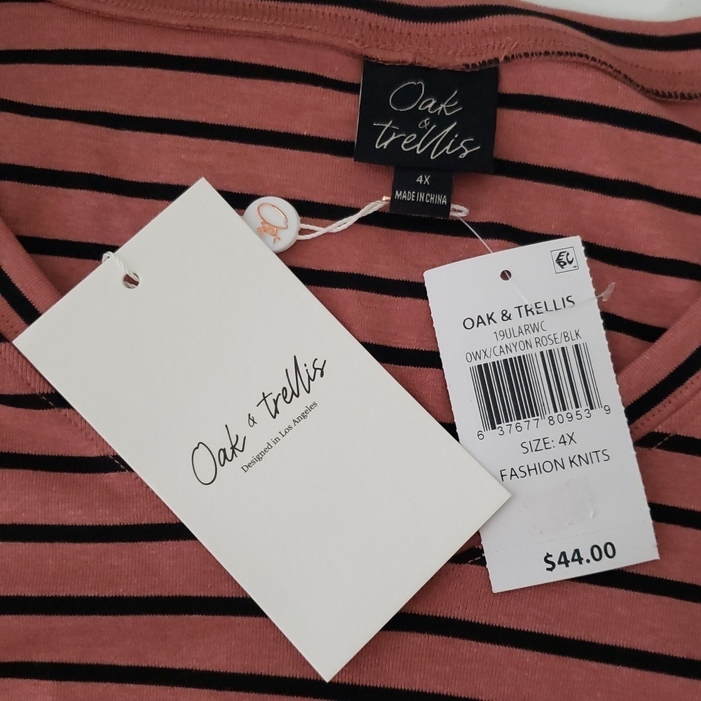 Plus Size NWT Women's Boxy Top 4X Pink Black Striped V-neck Casual Relaxed New - Picture 8 of 11